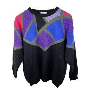 Vintage 90's Sweater Grace Womens Medium Pullover Geometric Sparkle Multi-Color
